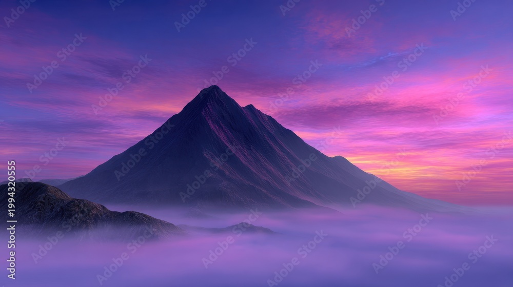 Fototapeta premium Majestic Mountain Peak Above Soft Clouds at Sunrise Creating a Breathtaking Natural Landscape Scene