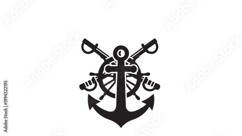 Black and White Nautical Anchor Tattoo Design with Rope and Hooks.