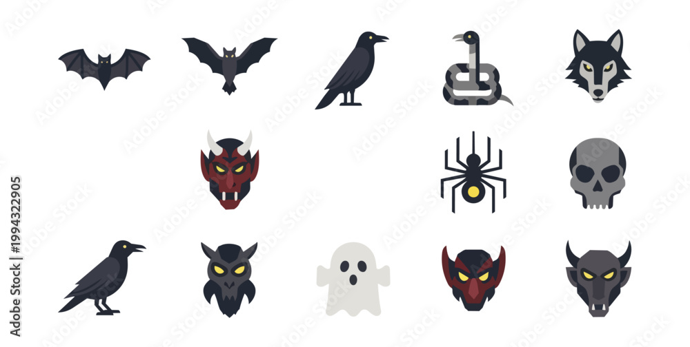 Fototapeta premium Halloween icons illustration set on black background