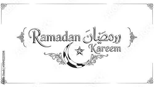 Ramadan Kareem Greeting with Crescent Moon and Star Illustration.