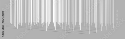A multitude of ordered vertical lines in the spatial perspective. Shadows create depth and volume. Rhythmic movement. Abstract columns. Geometric architectural style. Minimalistic design. Copy space.