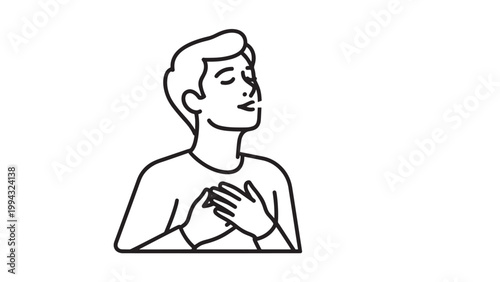 Illustration of a person with hands on chest expressing emotion or gratitude.