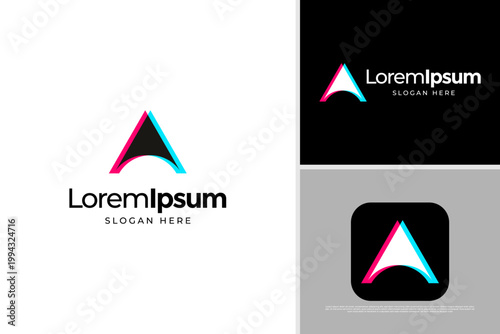 Geometric letter A media creative logo design. Initial A ad media logo design template