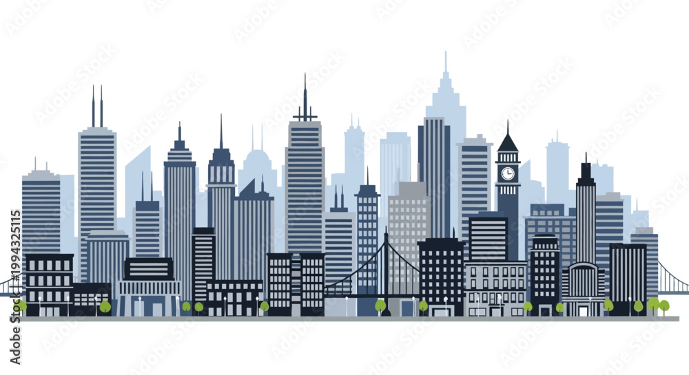 Fototapeta premium Diverse Cityscape with Tall Skyscrapers and Architectural Variety