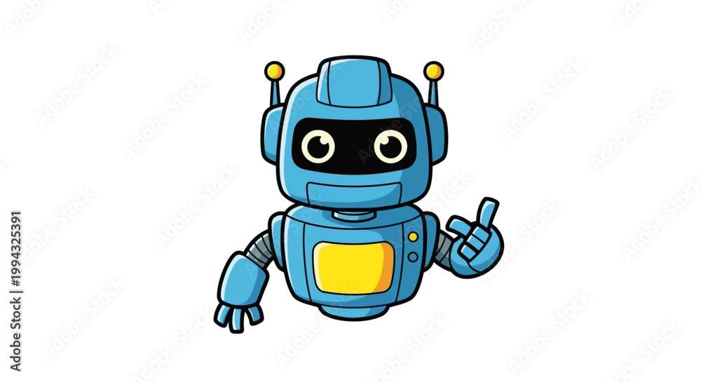 Obraz premium Friendly Blue Robot Cartoon Pointing with Hand
