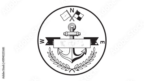 Vintage compass and nautical map with maritime symbols and decorative elements.