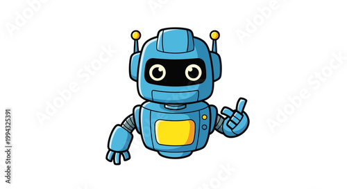 Friendly Blue Robot Cartoon Pointing with Hand