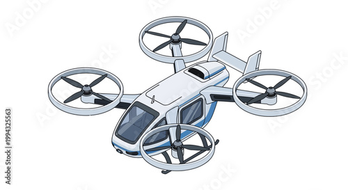 Futuristic personal air vehicle with four propellers