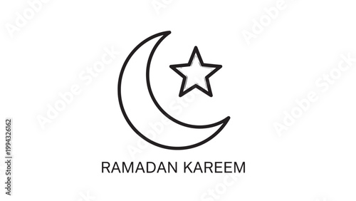 Ramadan Kareem Celebration with Crescent Moon and Star Illustration.