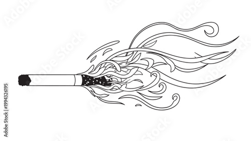 Stylized illustration of a flaming torch with flowing flames and detailed handle design.
