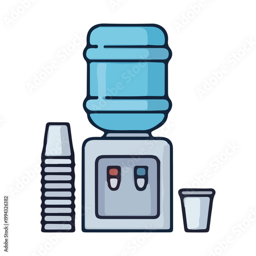 Office Water Cooler Dispenser Illustration with Cups