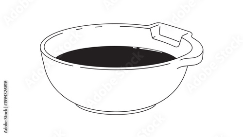 Simple Illustration of a Bowl Filled with Dark Liquid, Possibly Soup or Coffee.