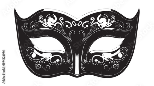 Elegant Black and White Venetian Mask with Intricate Swirl Designs for Costume and Carnival Events.