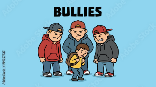 Youthful aggressors intimidating a smaller peer in a visual representation of bullying dynamics