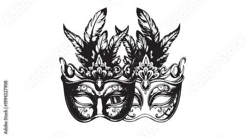 Elegant Venetian Masks with Intricate Designs and Feathers for Carnival Celebrations.