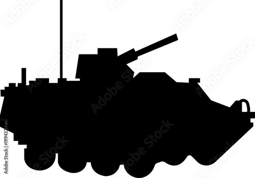 Tank armored vehicle military icon in black flat style featuring panzer, armor, war machine, combat vehicle synonym elements for army, defense and battlefield design use