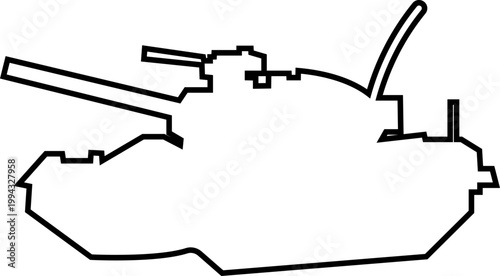 Tank armored vehicle military icon in black line style featuring panzer, armor, war machine, combat vehicle synonym elements for army, defense and battlefield design use