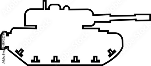 Tank armored vehicle military icon in black line style featuring panzer, armor, war machine, combat vehicle synonym elements for army, defense and battlefield design use