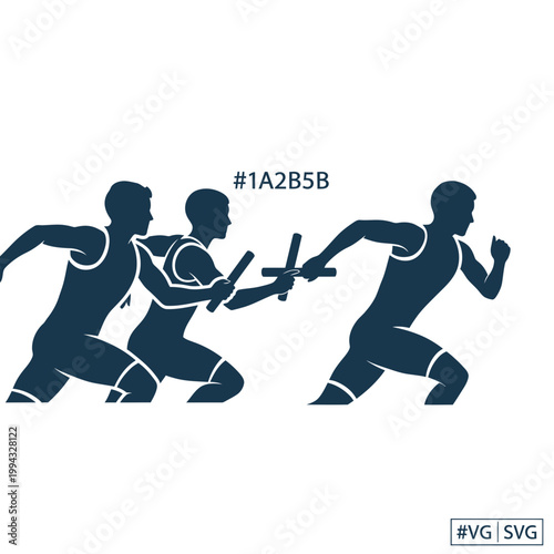 Athletes passing baton in relay race, team sport, dynamic action illustration