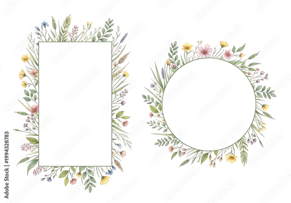 Fototapeta premium Elegant floral wreath and frame decoration with greenery