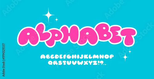 Bold bubble font. Inflated balloon letters. Plump english alphabet. Cute, funky typography. Round, groovy font