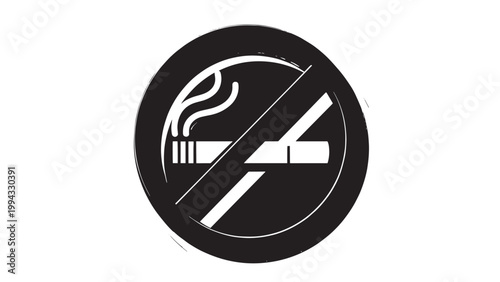No Smoking Sign with Cigarette and Smoke Icon in a Circular Frame.