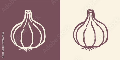 Garlic head line art. Food concept. The design of the hand drawn picture. Template for food, snacks. Vector illustration .