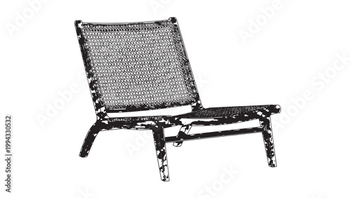 Outdoor lounge chair with a woven design and metal frame in a modern setting.
