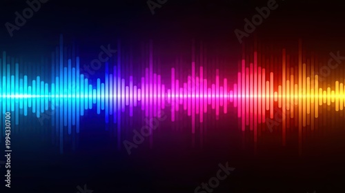 Vibrant digital audio waveform with gradient color transition from blue to red