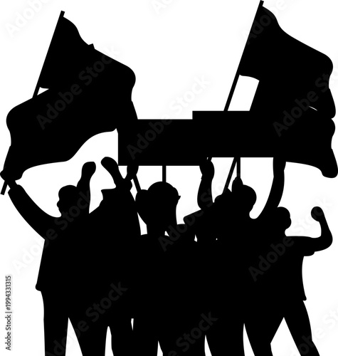 Silhouette Of Protesters Holding Flags