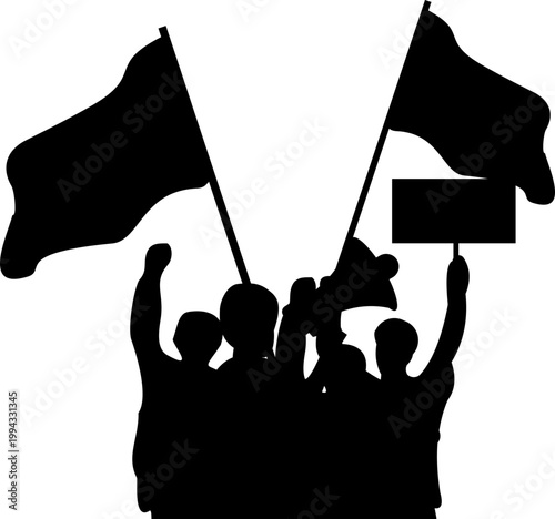 Silhouette Of Protesters Holding Flags