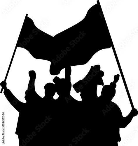Silhouette Of Protesters Holding Flags