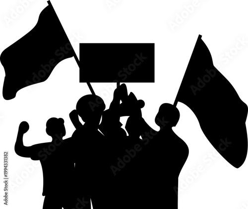 Silhouette Of Protesters Holding Flags