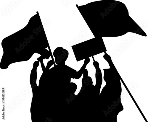 Silhouette Of Protesters Holding Flags