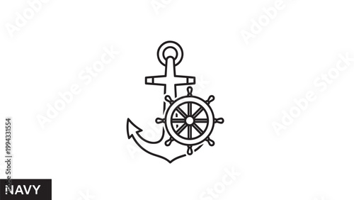 Navy Anchor with Rope and Wheel Symbol in Marine Theme.