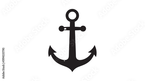 Simple Black Anchor Icon Symbol on White Background for Marine and Nautical Themes.