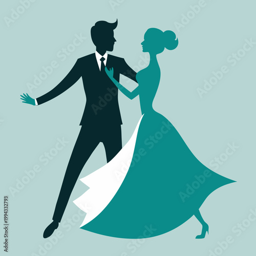 Elegant couple dancing waltz bride groom