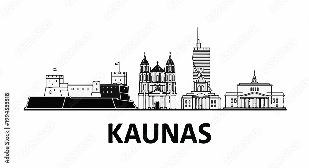 Fototapeta premium City skyline with castle, cathedral, skyscraper, and neoclassical building