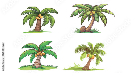 Cartoon illustration of a coconut palm tree vector tropical beach tree cute nature icon summer vacation design