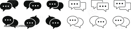 Chat and Talk Icon Set. Online conversation and talk design. Service and assistance signs. Communication signs. Speech bubble and messaging symbols. 
