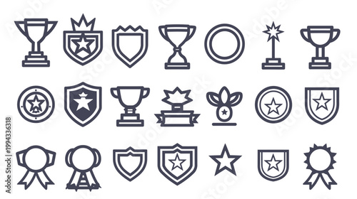 Set of outline trophy icons vector illustration achievement award cup icons collection minimal UI design line art