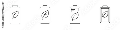 Vector line art of battery with leaf symbol. Vektor, illustration, minimalist, icon, set icon