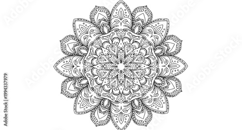 Intricate black and white mandala a detailed floral design for coloring and meditation