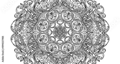 Intricate black and white mandala a detailed floral and geometric pattern for relaxation and artistic expression