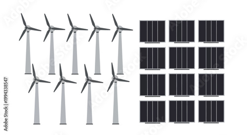 Renewable Energy Sources Wind Turbines and Solar Panels Illustration