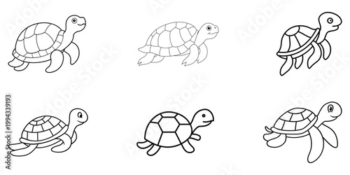 turtle coloring book line art set