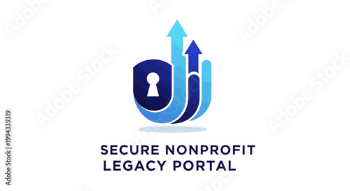 Secure Nonprofit Legacy Portal Logo with Blue Shield and Arrows.