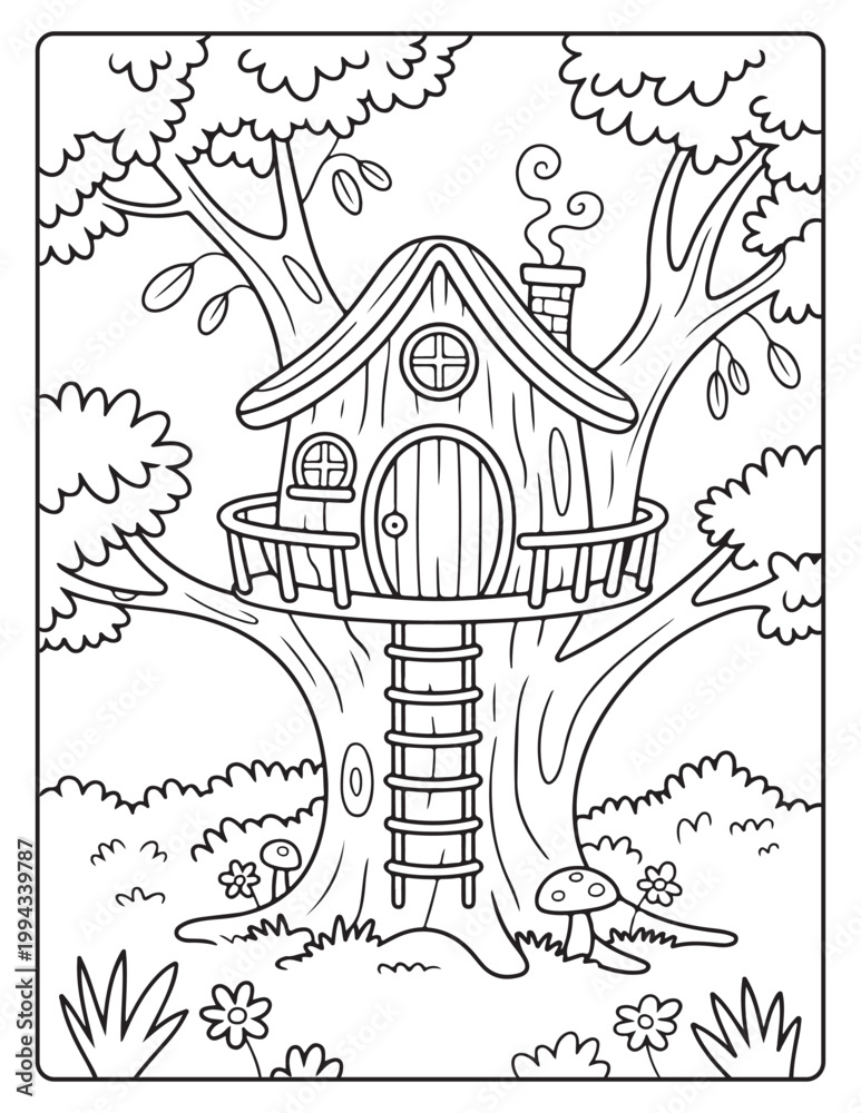 Fototapeta premium Magical Fairy Houses Coloring Pages 