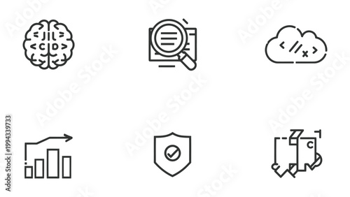 Decoding Digital Frontiers: A set of interconnected icons, each representing a facet of the digital world, ranging from the intricacies of artificial intelligence to the security of digital realms.