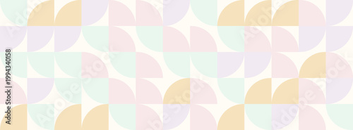 A seamless repeating pattern featuring soft pastel colors arranged in a geometric design of quarter circles and squares